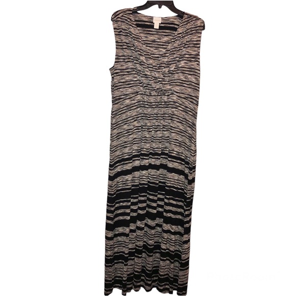 Chico’s Valarie Space Dyed Striped Faux Wrap‎ Sleeveless Maxi Dress Black medium - Picture 1 of 6